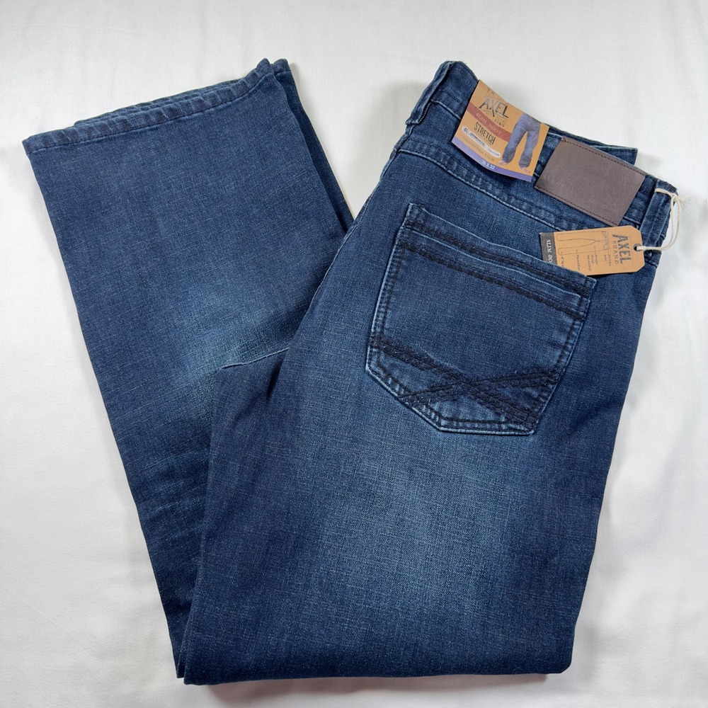 T.K. Axel‎ Jeans 36x32 Slim Boot Cut Dark Blue Denim Stretch New